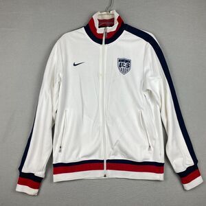 Nike Men's Medium USA Soccer Team Track Warm Up Jacket White Red Logo Zip Up
